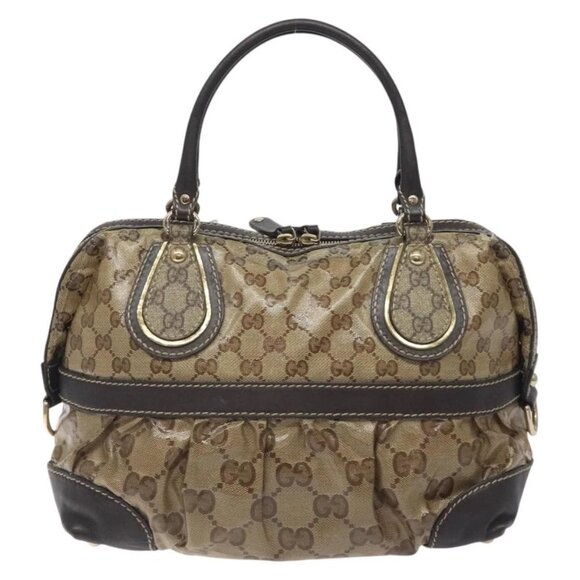 GUCCI GG Crystal Hand Bag Coated Canvas Brown Gold 223962 Auth 130181 - Picture 2 of 15